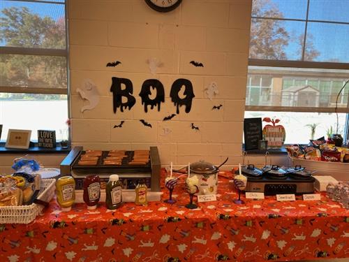 WPP teacher's lounge table with food